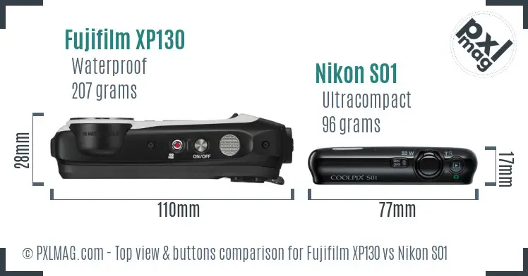 Fujifilm XP130 vs Nikon S01 top view buttons comparison