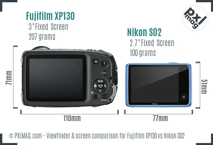 Fujifilm XP130 vs Nikon S02 Screen and Viewfinder comparison