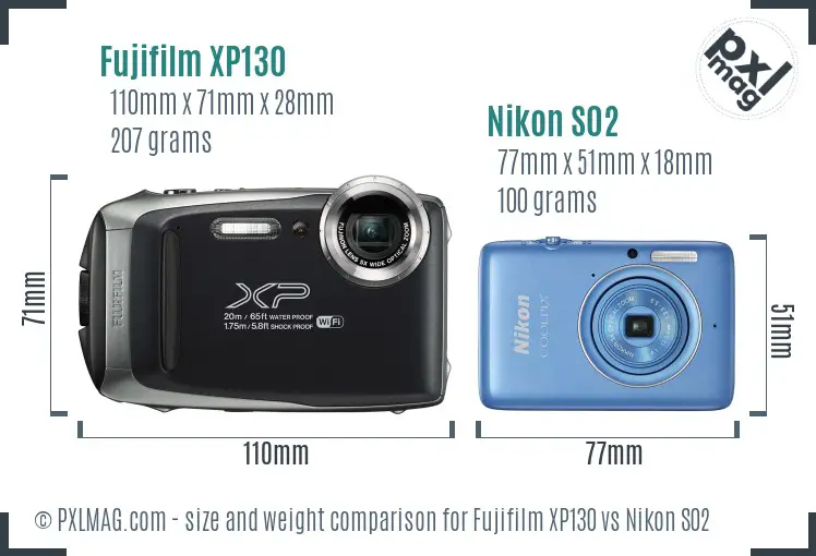 Fujifilm XP130 vs Nikon S02 size comparison
