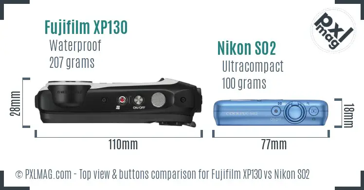 Fujifilm XP130 vs Nikon S02 top view buttons comparison