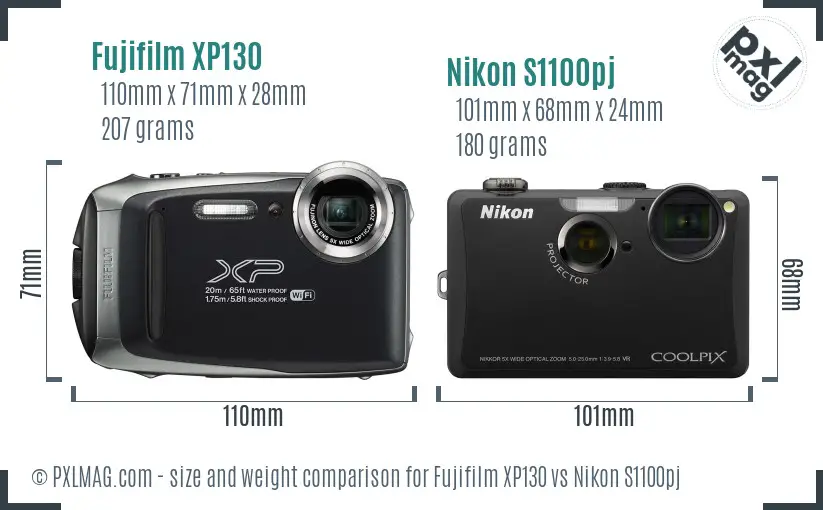 Fujifilm XP130 vs Nikon S1100pj size comparison Fujifilm XP130 vs Nikon S1100pj size comparison