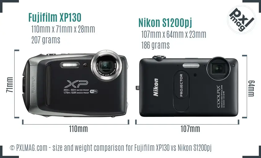 Fujifilm XP130 vs Nikon S1200pj size comparison
