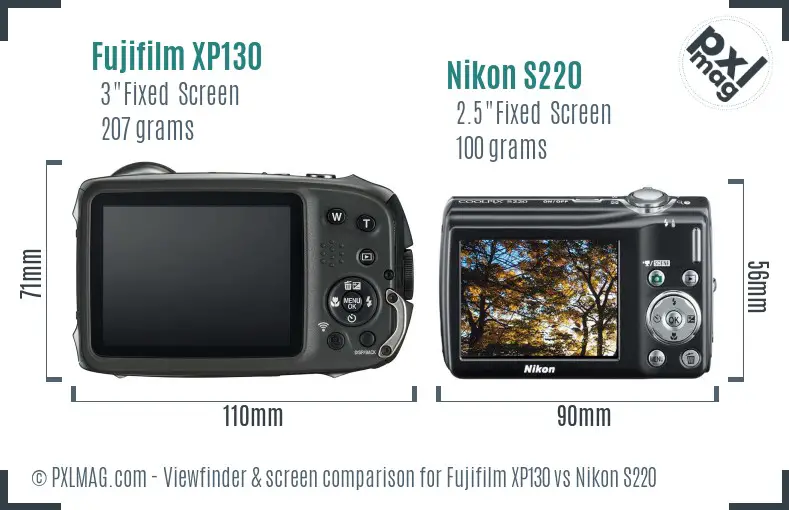 Fujifilm XP130 vs Nikon S220 Screen and Viewfinder comparison Fujifilm XP130 vs Nikon S220 Screen and Viewfinder comparison