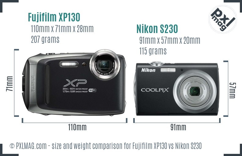 Fujifilm XP130 vs Nikon S230 size comparison