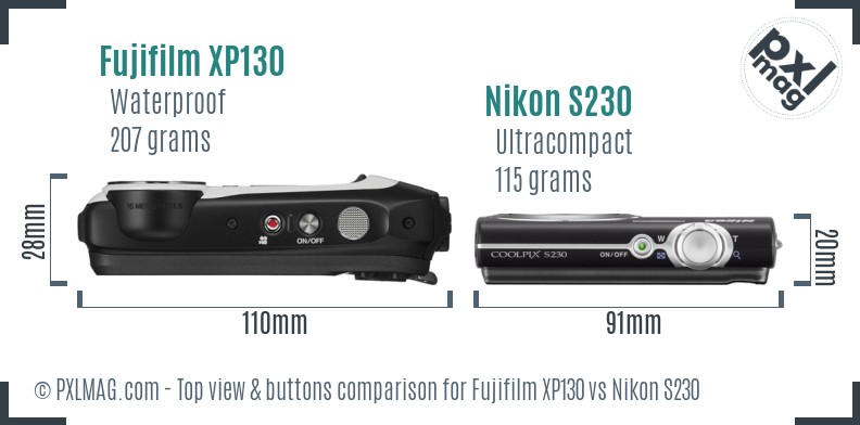 Fujifilm XP130 vs Nikon S230 top view buttons comparison
