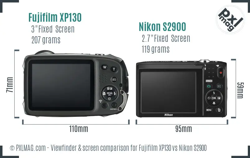 Fujifilm XP130 vs Nikon S2900 Screen and Viewfinder comparison