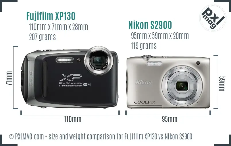Fujifilm XP130 vs Nikon S2900 size comparison