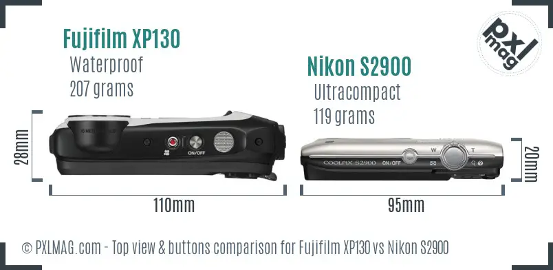 Fujifilm XP130 vs Nikon S2900 top view buttons comparison