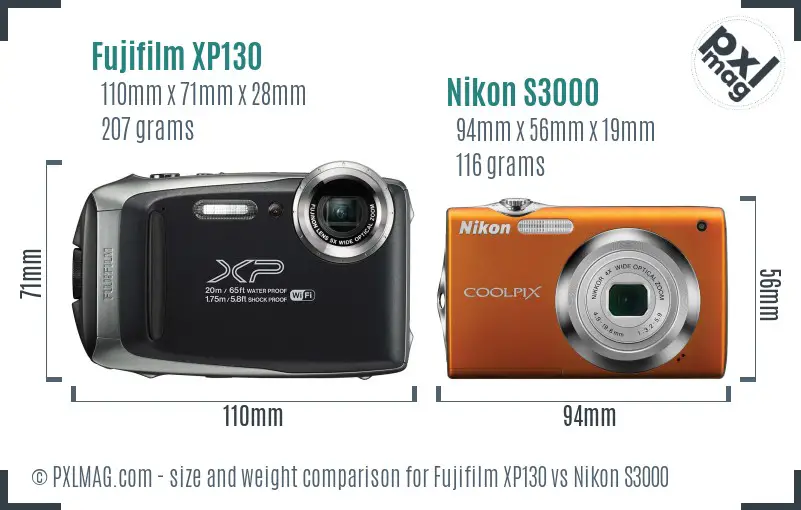 Fujifilm XP130 vs Nikon S3000 size comparison Fujifilm XP130 vs Nikon S3000 size comparison