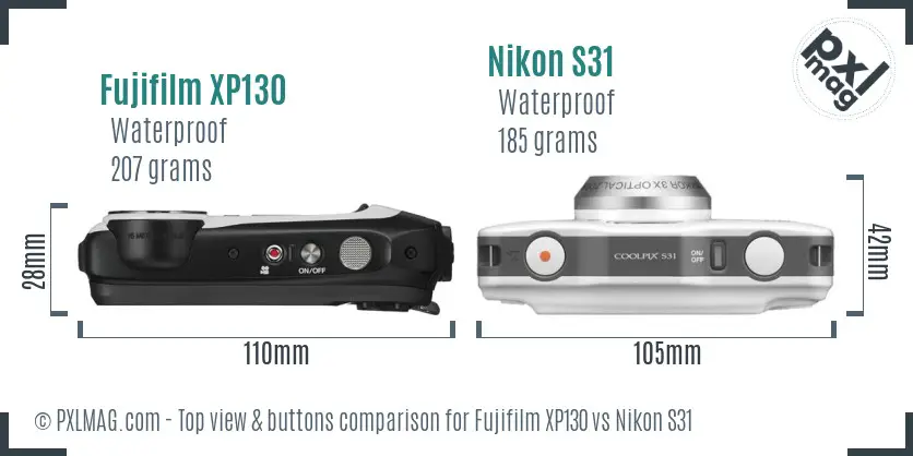 Fujifilm XP130 vs Nikon S31 top view buttons comparison