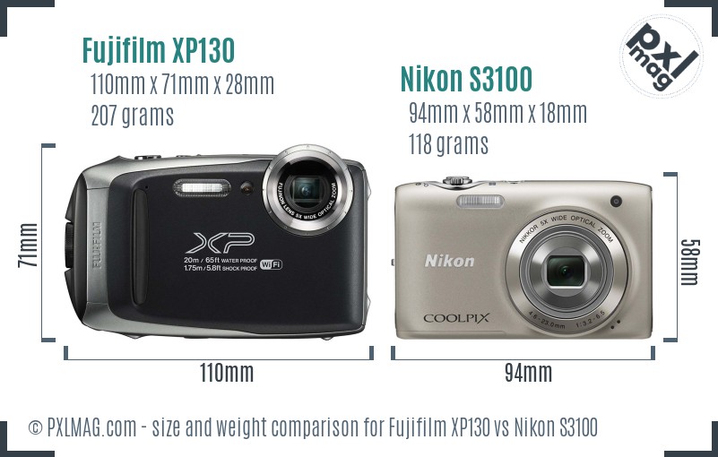 Fujifilm XP130 vs Nikon S3100 size comparison