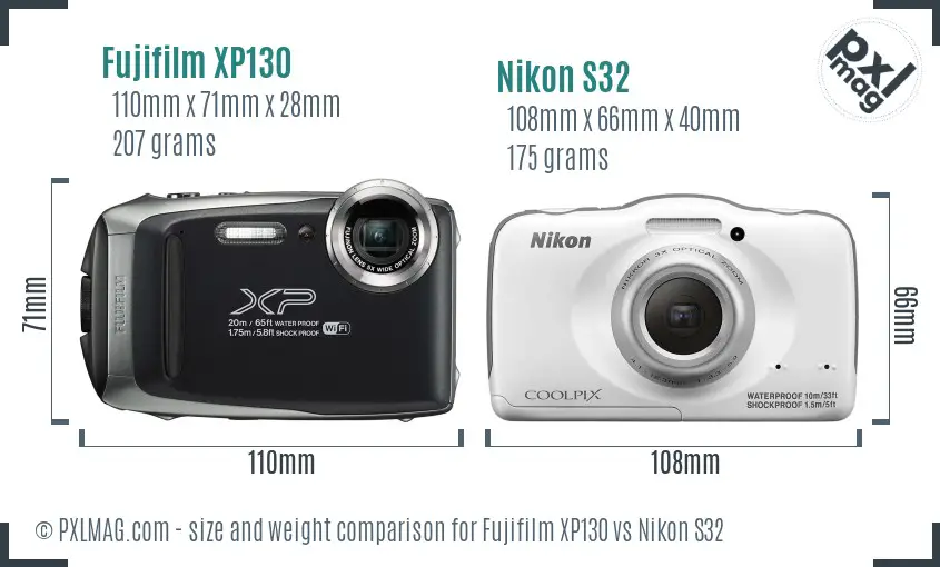 Fujifilm XP130 vs Nikon S32 size comparison