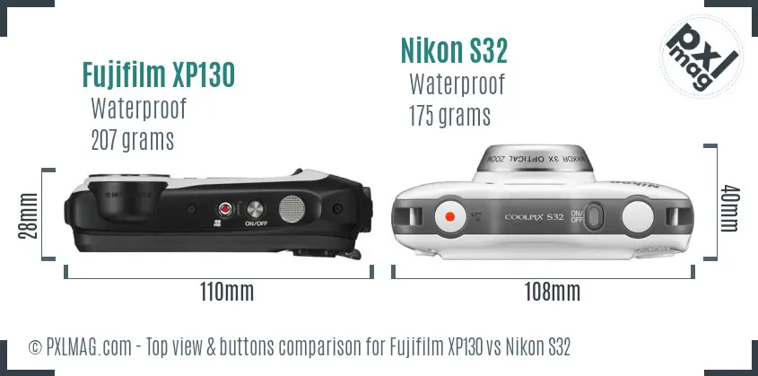 Fujifilm XP130 vs Nikon S32 top view buttons comparison
