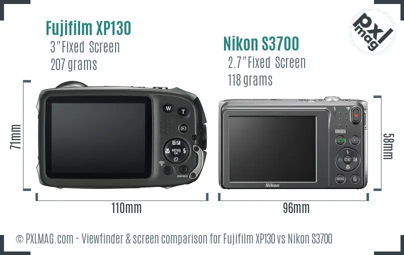 Fujifilm XP130 vs Nikon S3700 Screen and Viewfinder comparison