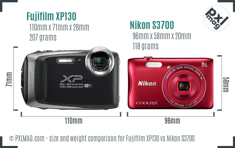 Fujifilm XP130 vs Nikon S3700 size comparison