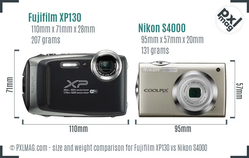 Fujifilm XP130 vs Nikon S4000 size comparison