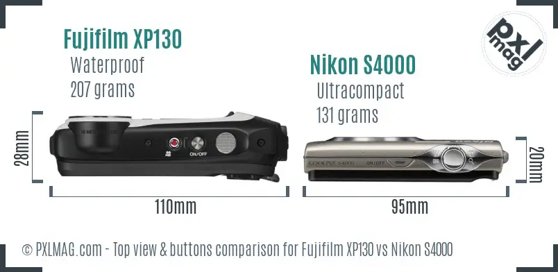 Fujifilm XP130 vs Nikon S4000 top view buttons comparison