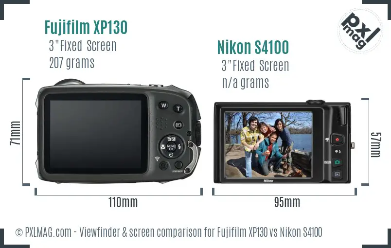 Fujifilm XP130 vs Nikon S4100 Screen and Viewfinder comparison