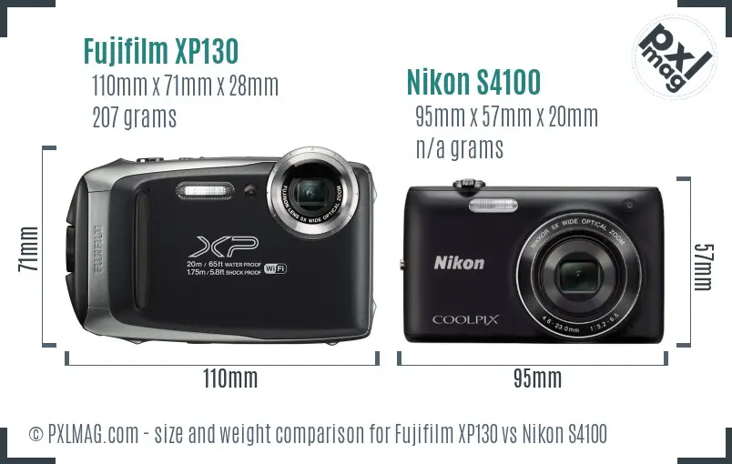 Fujifilm XP130 vs Nikon S4100 size comparison