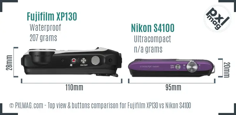 Fujifilm XP130 vs Nikon S4100 top view buttons comparison