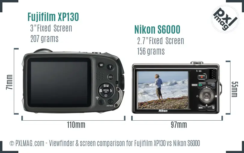 Fujifilm XP130 vs Nikon S6000 Screen and Viewfinder comparison