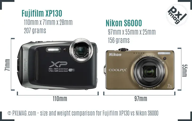 Fujifilm XP130 vs Nikon S6000 size comparison