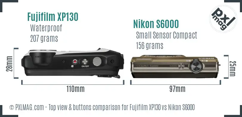 Fujifilm XP130 vs Nikon S6000 top view buttons comparison