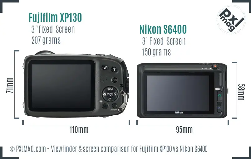 Fujifilm XP130 vs Nikon S6400 Screen and Viewfinder comparison