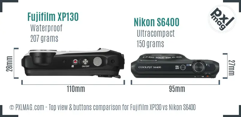 Fujifilm XP130 vs Nikon S6400 top view buttons comparison