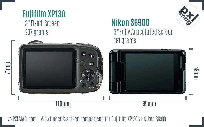 Fujifilm XP130 vs Nikon S6900 Screen and Viewfinder comparison