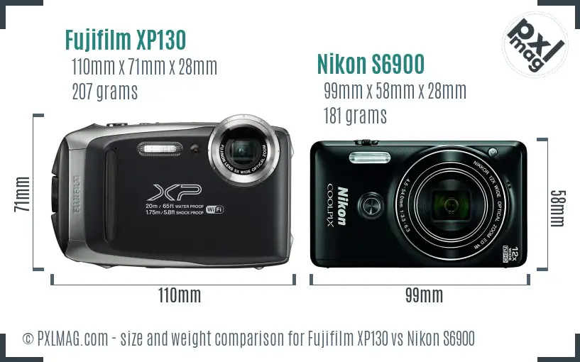 Fujifilm XP130 vs Nikon S6900 size comparison