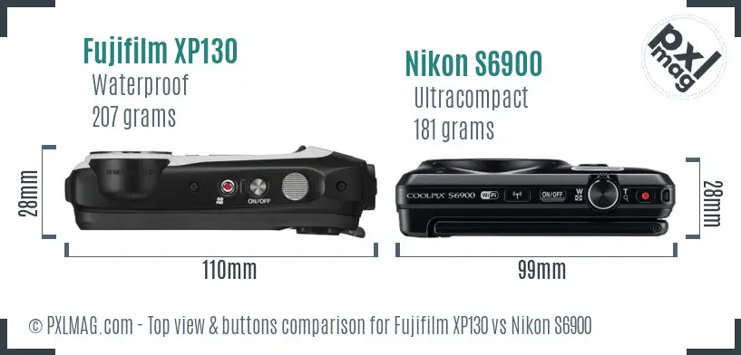 Fujifilm XP130 vs Nikon S6900 top view buttons comparison