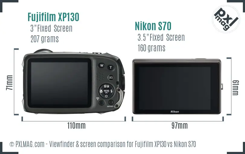 Fujifilm XP130 vs Nikon S70 Screen and Viewfinder comparison