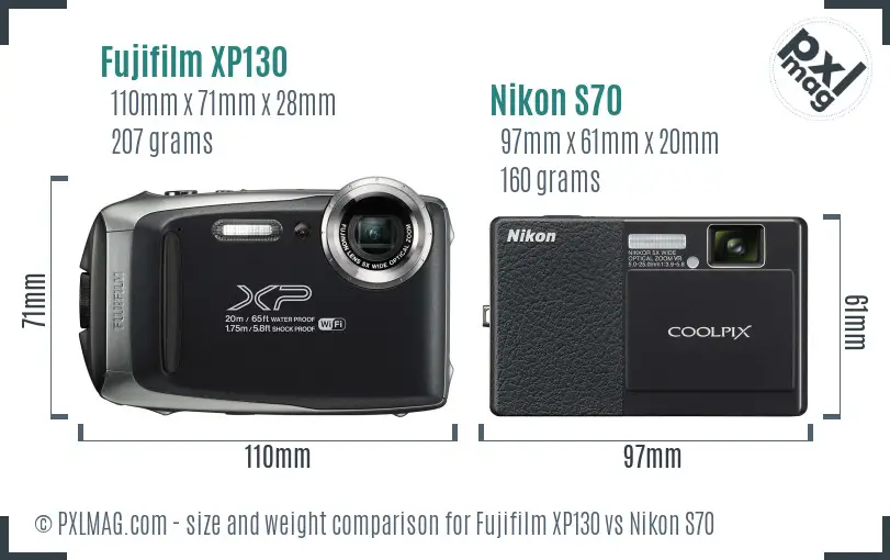 Fujifilm XP130 vs Nikon S70 size comparison