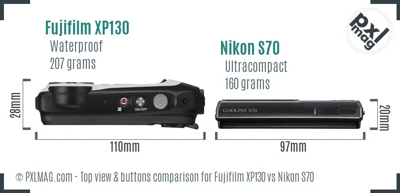 Fujifilm XP130 vs Nikon S70 top view buttons comparison