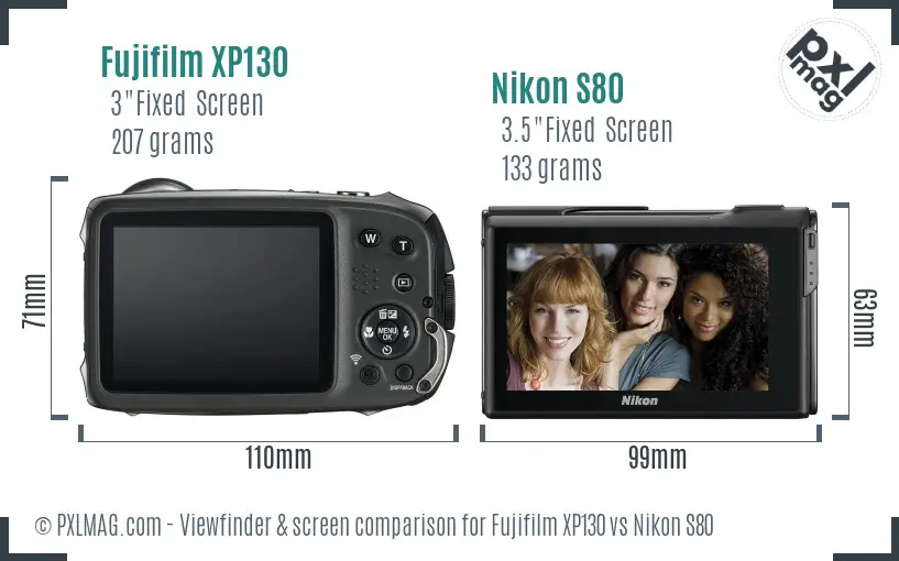 Fujifilm XP130 vs Nikon S80 Screen and Viewfinder comparison Fujifilm XP130 vs Nikon S80 Screen and Viewfinder comparison