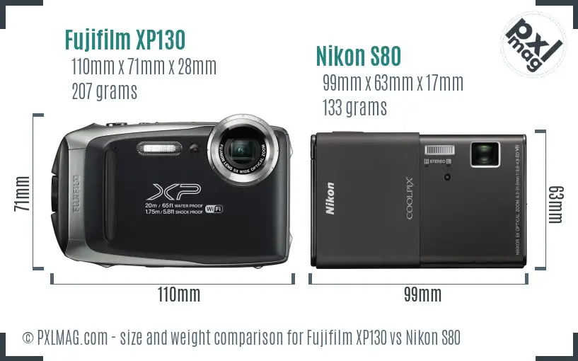 Fujifilm XP130 vs Nikon S80 size comparison Fujifilm XP130 vs Nikon S80 size comparison