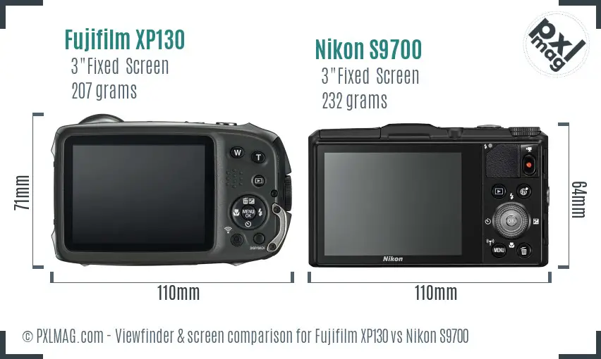 Fujifilm XP130 vs Nikon S9700 Screen and Viewfinder comparison