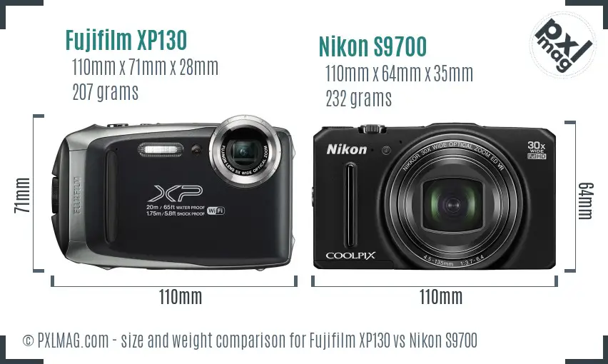 Fujifilm XP130 vs Nikon S9700 size comparison