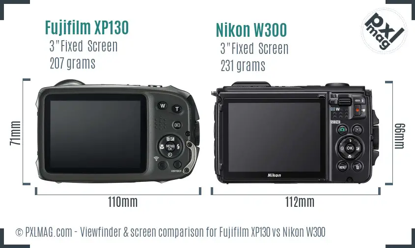Fujifilm XP130 vs Nikon W300 Screen and Viewfinder comparison