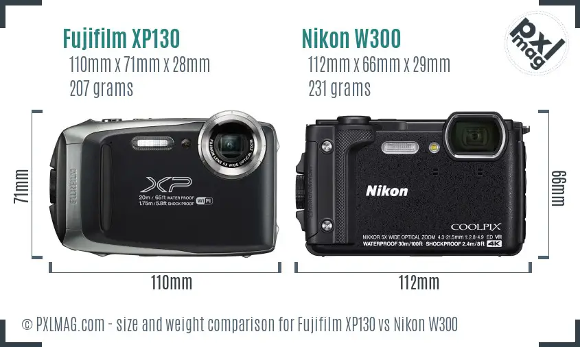 Fujifilm XP130 vs Nikon W300 size comparison