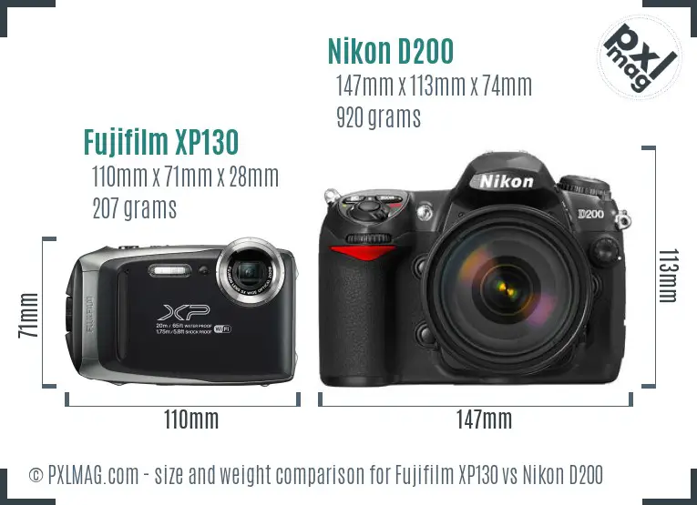 Fujifilm XP130 vs Nikon D200 size comparison