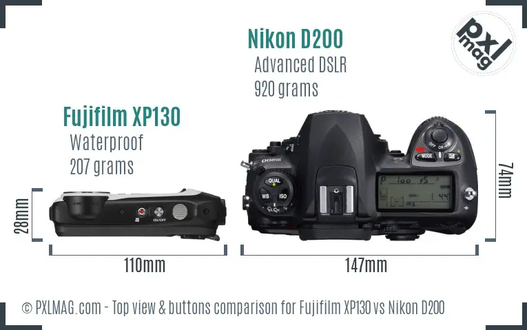 Fujifilm XP130 vs Nikon D200 top view buttons comparison