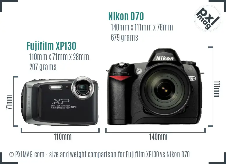 Fujifilm XP130 vs Nikon D70 size comparison