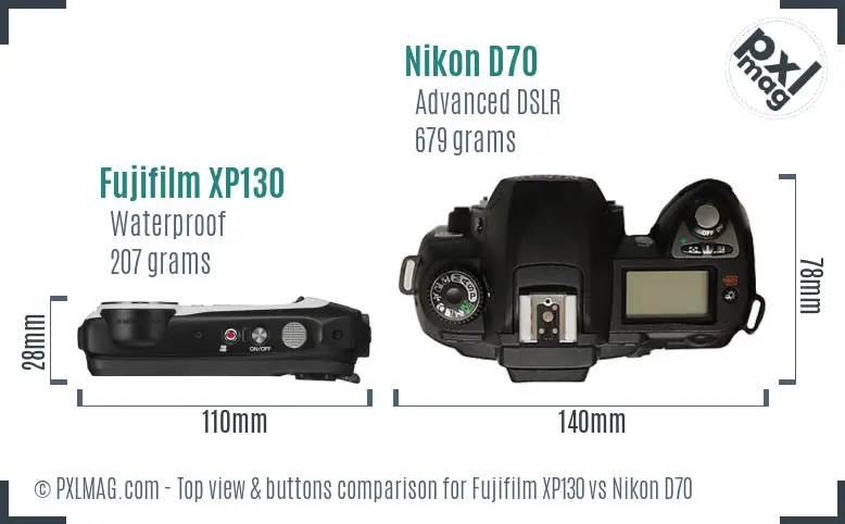 Fujifilm XP130 vs Nikon D70 top view buttons comparison