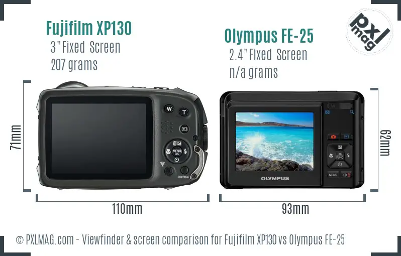 Fujifilm XP130 vs Olympus FE-25 Screen and Viewfinder comparison