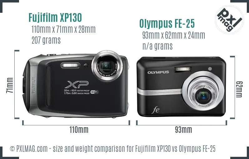 Fujifilm XP130 vs Olympus FE-25 size comparison