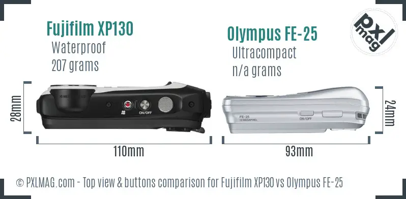 Fujifilm XP130 vs Olympus FE-25 top view buttons comparison