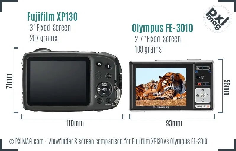Fujifilm XP130 vs Olympus FE-3010 Screen and Viewfinder comparison