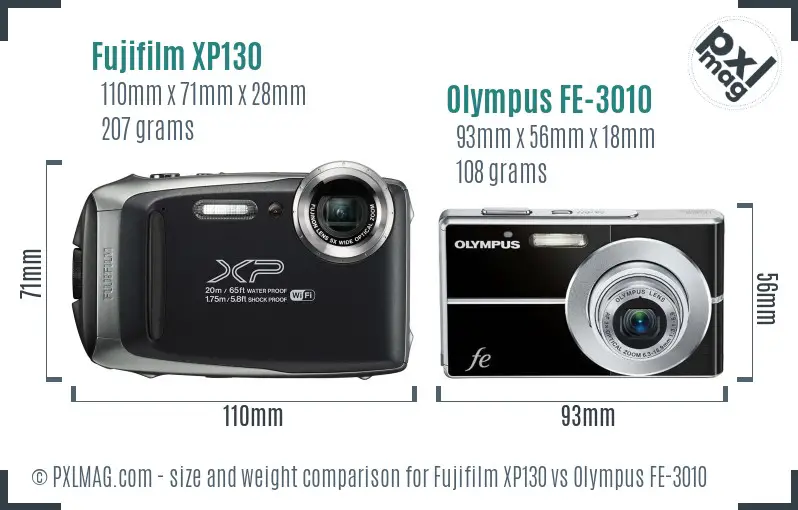 Fujifilm XP130 vs Olympus FE-3010 size comparison